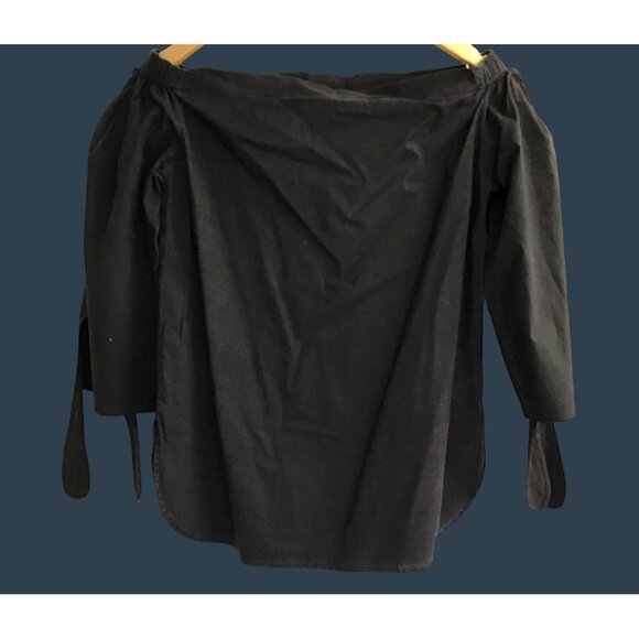 WOMEN BLACK 3/4 SLEEVE 97% COTTON OFF THE SHOULDER TOP SIZE SMALL- NWOT - Picture 3 of 7